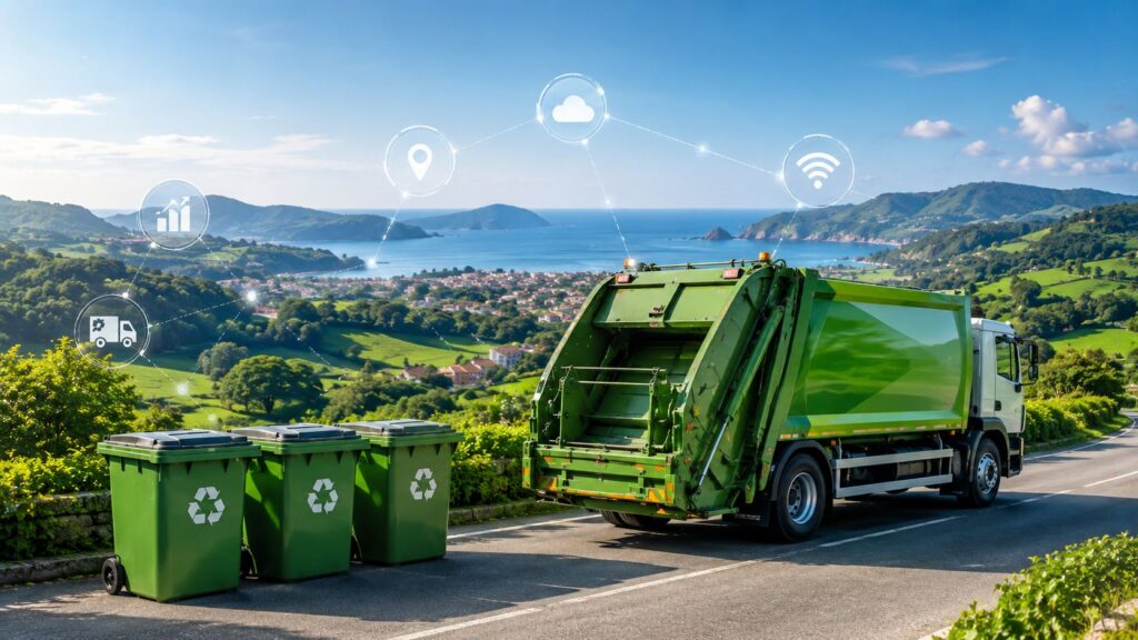 Gestión inteligente de residuos en Cantabria con camión de reciclaje y entorno natural
